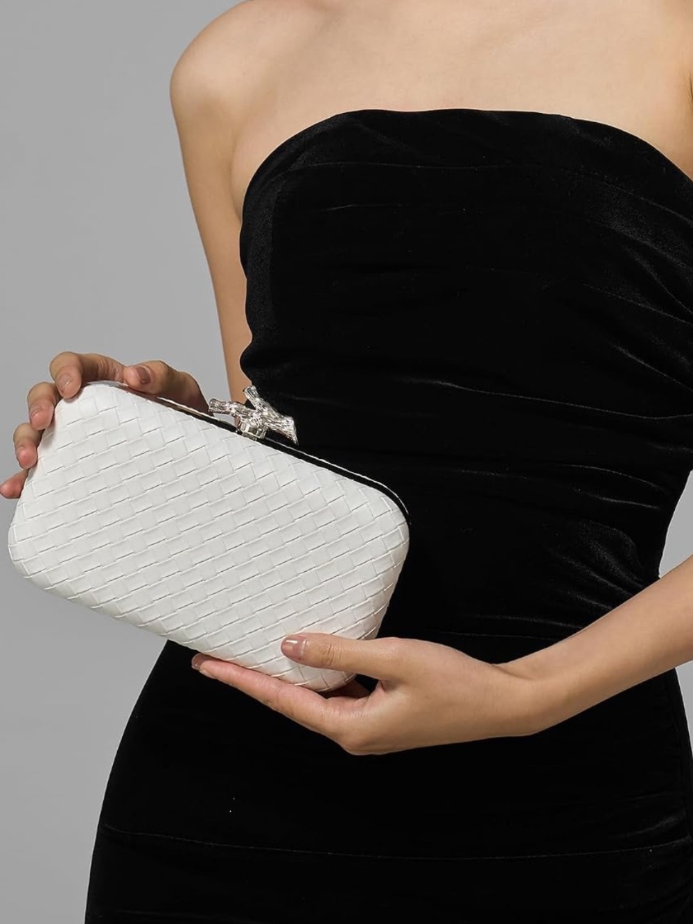 Elegant White Woven Clutch Bag